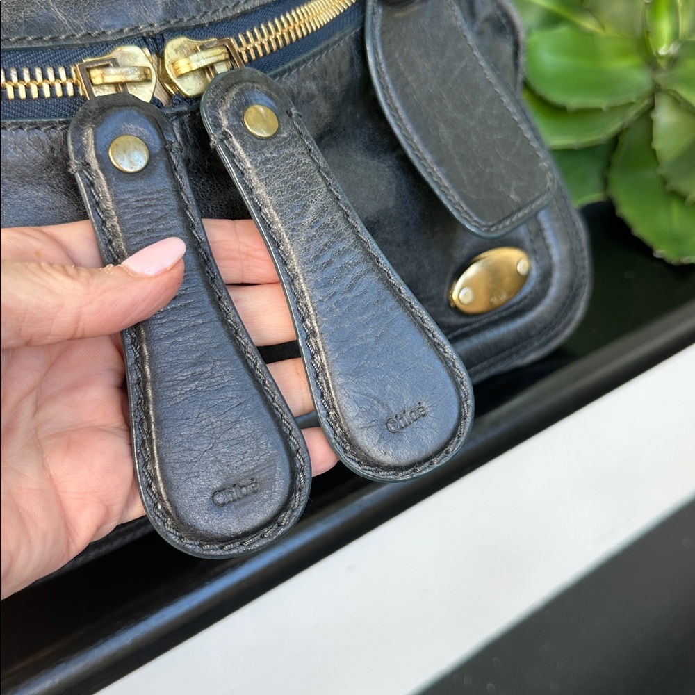 Chloé genuine leather bay bag blue/gray coloring Top Handle large purse - Picture 7 of 13